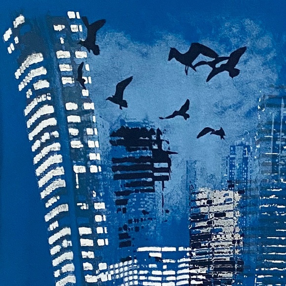 new Express ★ Flocked Graphic Night Tee ★ Cerulean - Picture 3 of 11